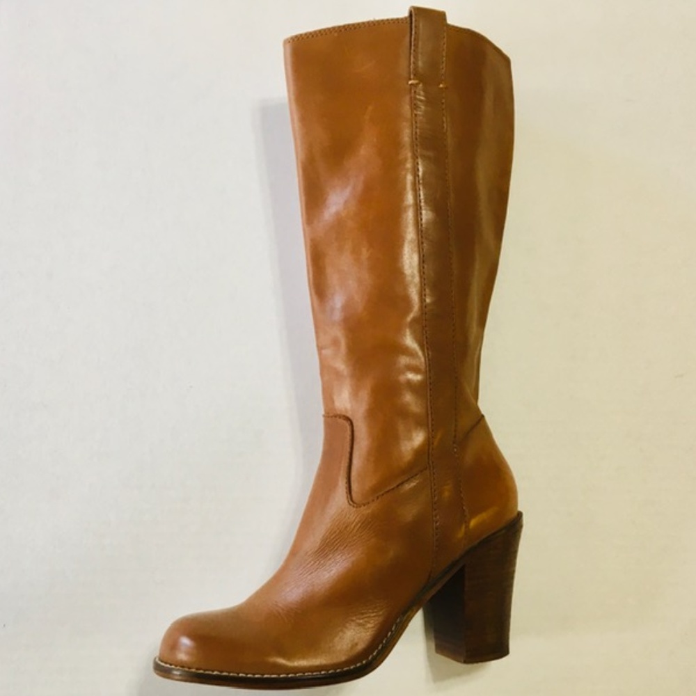 Lucky Brand Cognac Block Heel Leather Boots 9M